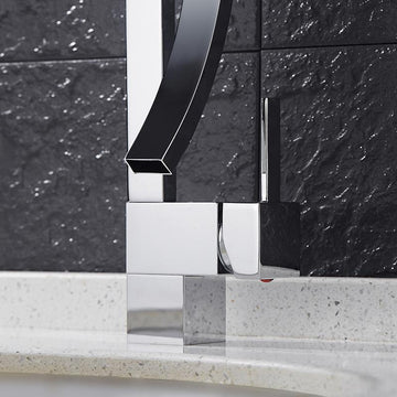 Single Handle Single Hole Bathroom Sink Faucet with Waterfall Spout in Chrome Brass